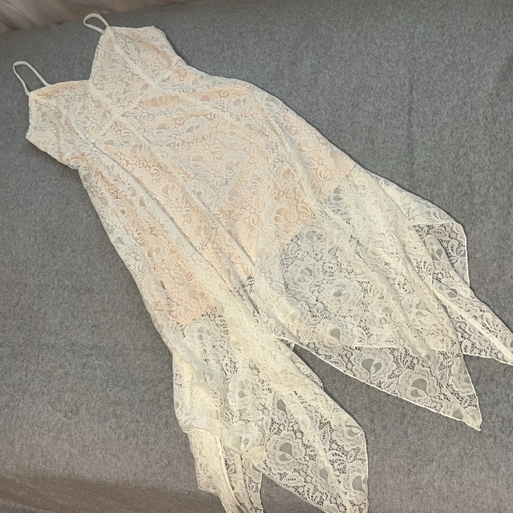 Fairy Ivory Lace Dress Medium Y2K Asymmetrical Babydoll Hoco Strap